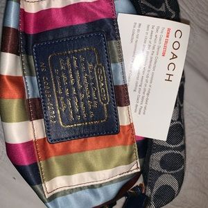 Cute Coach denim baguette signature print handbag